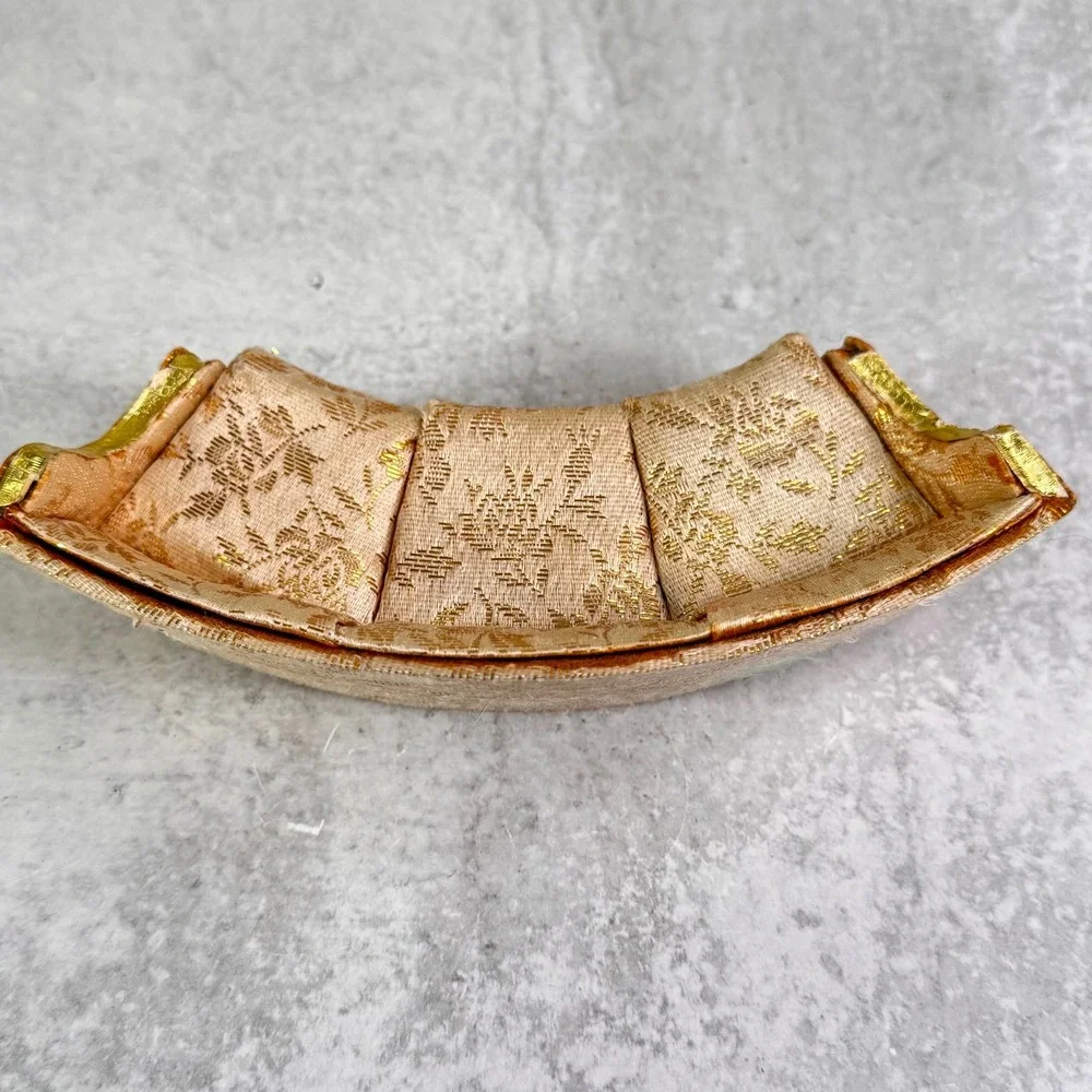 Vintage Miniature Curved Sofa Gold Brocade Hollywood Regency Dollhouse Couch